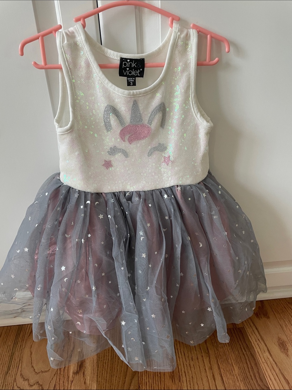 Pink & Gray Unicorn Tulle Dress by Pink & Violet